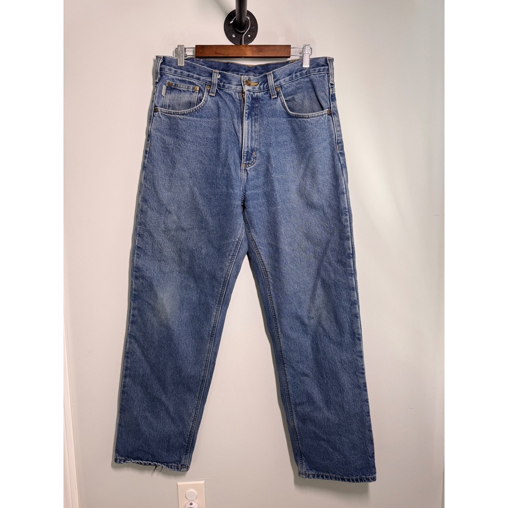 Carhartt B172 DST Relaxed Fit Flannel Lined Jeans Blue Denim Mens 34x32